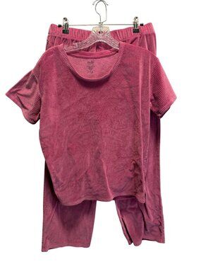 Aclyn Womens Pink Velour Lounge Set Short Sleeve Top & Elastic Waist Pants Size